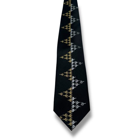 Vintage MC Escher Tie Men's Black Birds Flying Geometric Silk Necktie Art - Picture 1 of 5